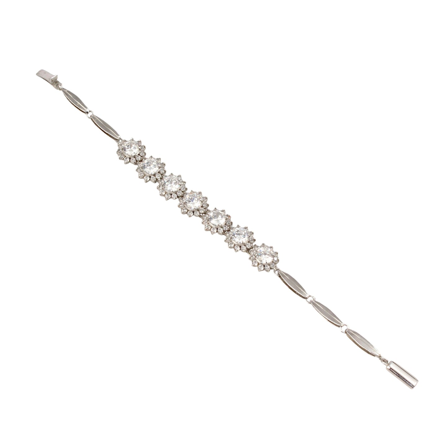 Natural Cubic Zirconia Studded Bracelet Handmade Prong Setting 925 Sterling Silver Bracelet