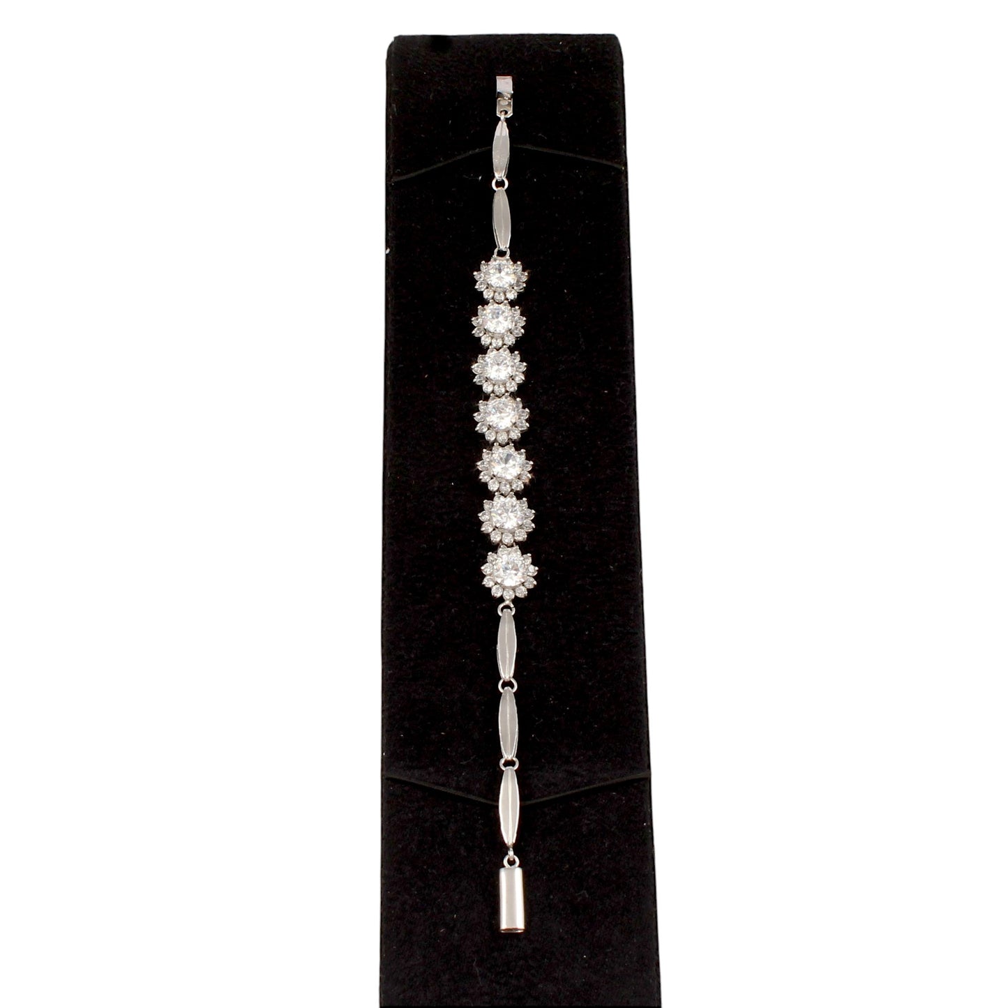 Natural Cubic Zirconia Studded Bracelet Handmade Prong Setting 925 Sterling Silver Bracelet