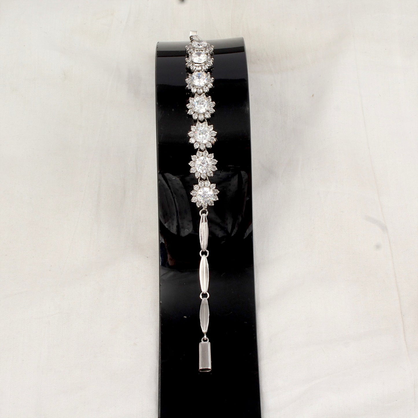 Natural Cubic Zirconia Studded Bracelet Handmade Prong Setting 925 Sterling Silver Bracelet