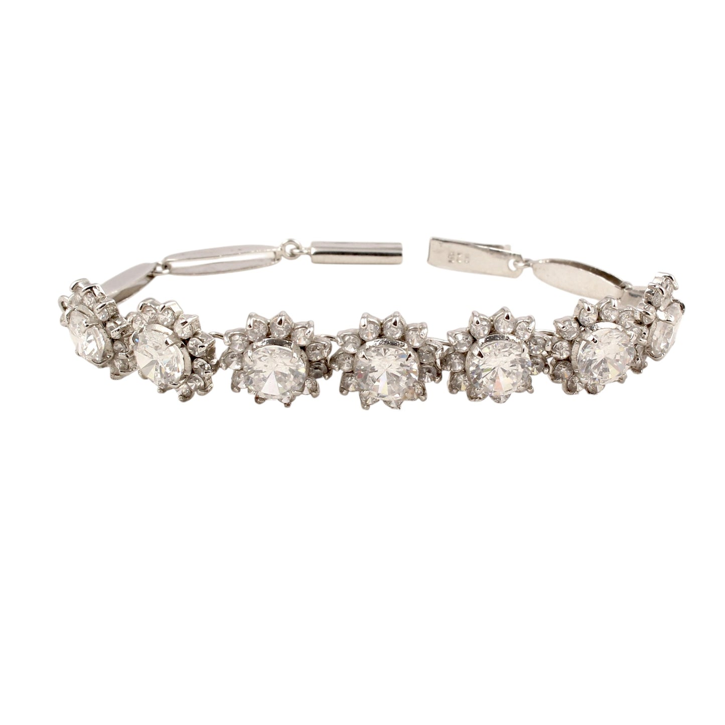 Natural Cubic Zirconia Studded Bracelet Handmade Prong Setting 925 Sterling Silver Bracelet