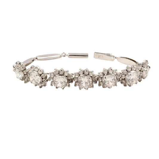Natural Cubic Zirconia Studded Bracelet Handmade Prong Setting 925 Sterling Silver Bracelet