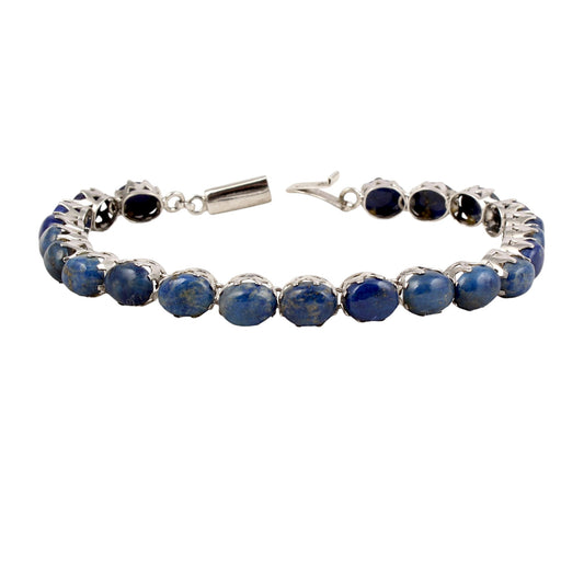 LapisLazuli Bracelet Handmade Solid 925 Sterling Silver Prong Setting Oval Lapis Bracelet