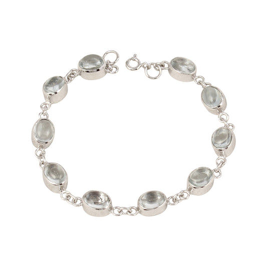 White Crystal Quartz Link Bracelet Handmade 925 Sterling Silver Bracelet Clear Quartz Jewelry