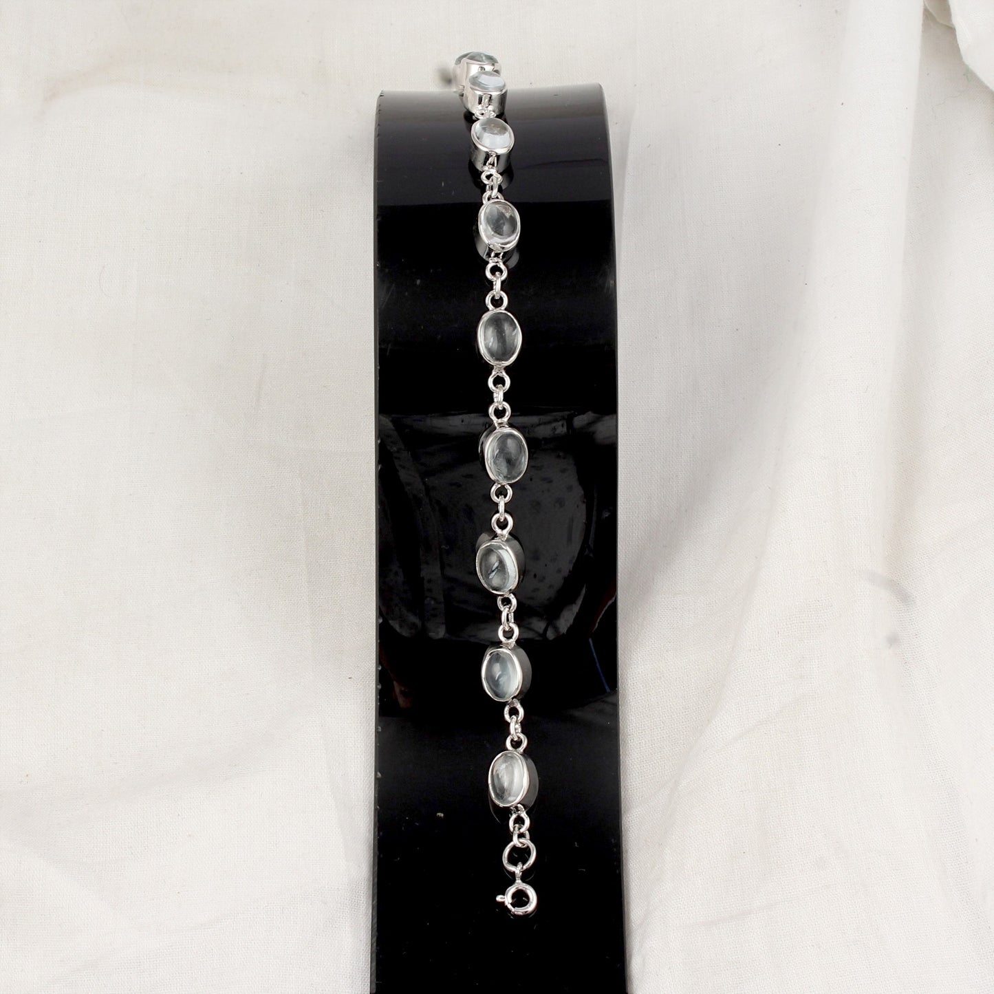 White Crystal Quartz Link Bracelet Handmade 925 Sterling Silver Bracelet Clear Quartz Jewelry
