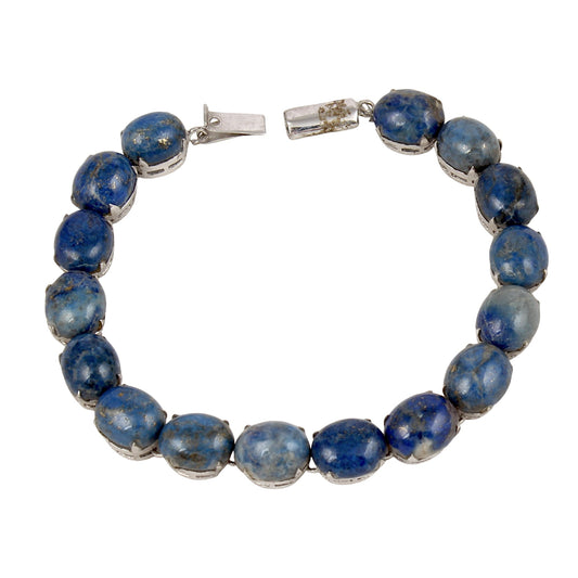 Natural Lapis Lazuli Bracelet Handmade 925 Sterling Silver Prong Setting Lapis Bracelet Birthday Anniversary Gift For her