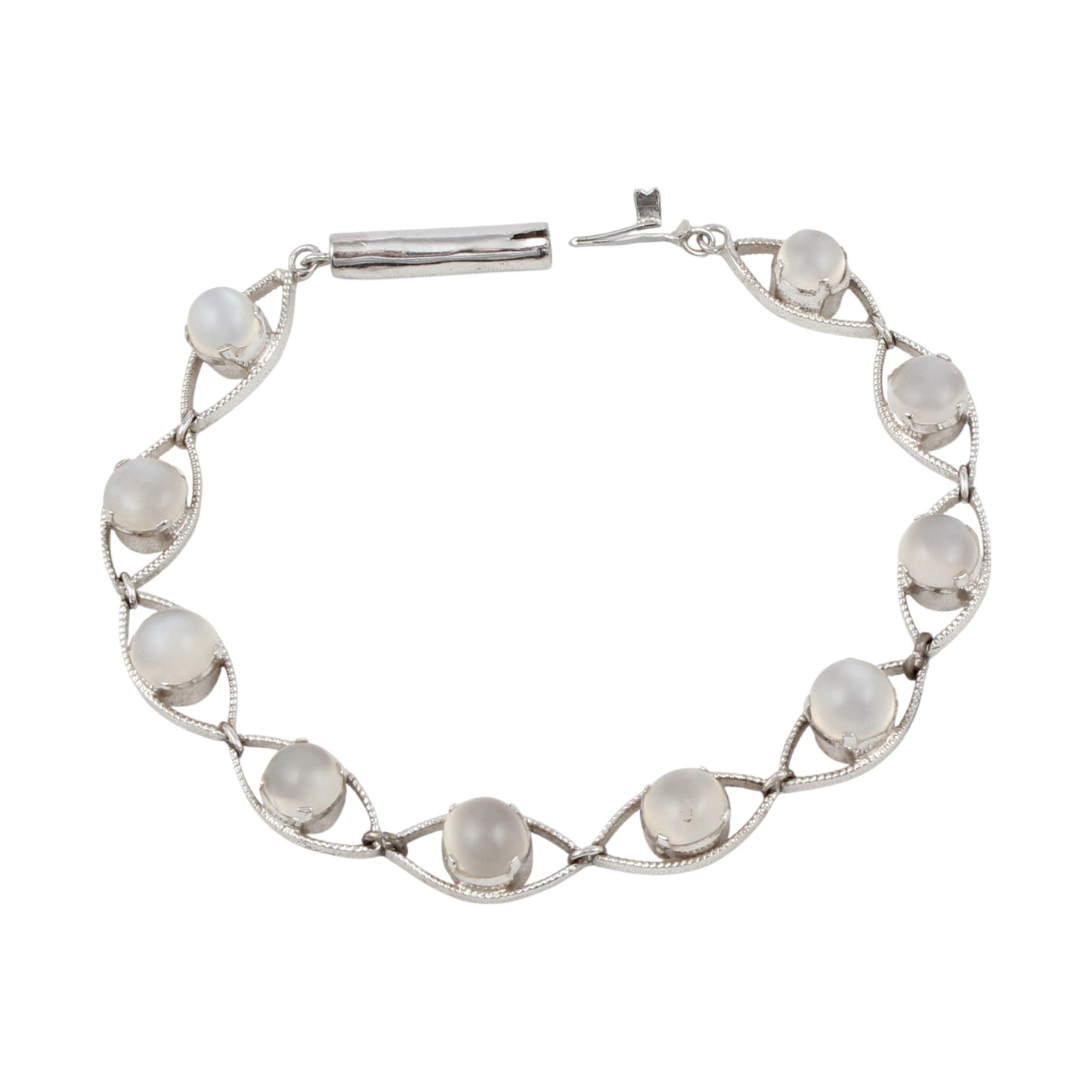 Natural Peach Moonstone Bracelet Handmade 925 Sterling Silver Prong Setting Multi Stone Bracelet