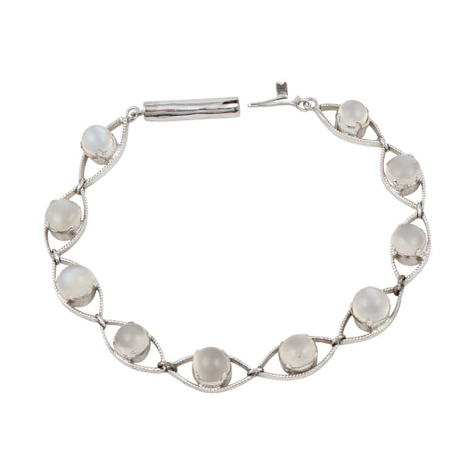 Natural Peach Moonstone Bracelet Handmade 925 Sterling Silver Prong Setting Multi Stone Bracelet