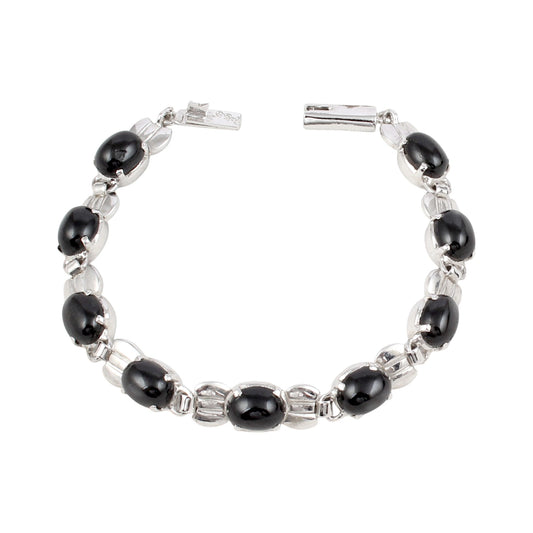 Designer Black Star Bracelet in Sterling Silver Handmade Prong Setting Star Diopside Jewelry