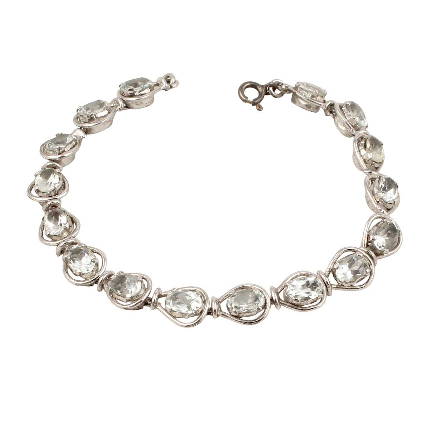 Natural Blue Topaz Bracelet Handmade 925 Sterling Silver Prong Setting Faceted Gemstone Tennis Bracelet