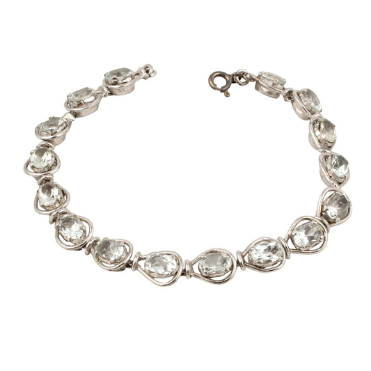 Natural Blue Topaz Bracelet Handmade 925 Sterling Silver Prong Setting Faceted Gemstone Tennis Bracelet