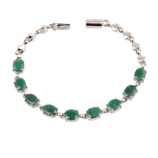 Natural Green Emerald Bracelet Handmade 925 Sterling Silver Prong Setting Faceted Gemstone Tennis Bracelet Jewelry