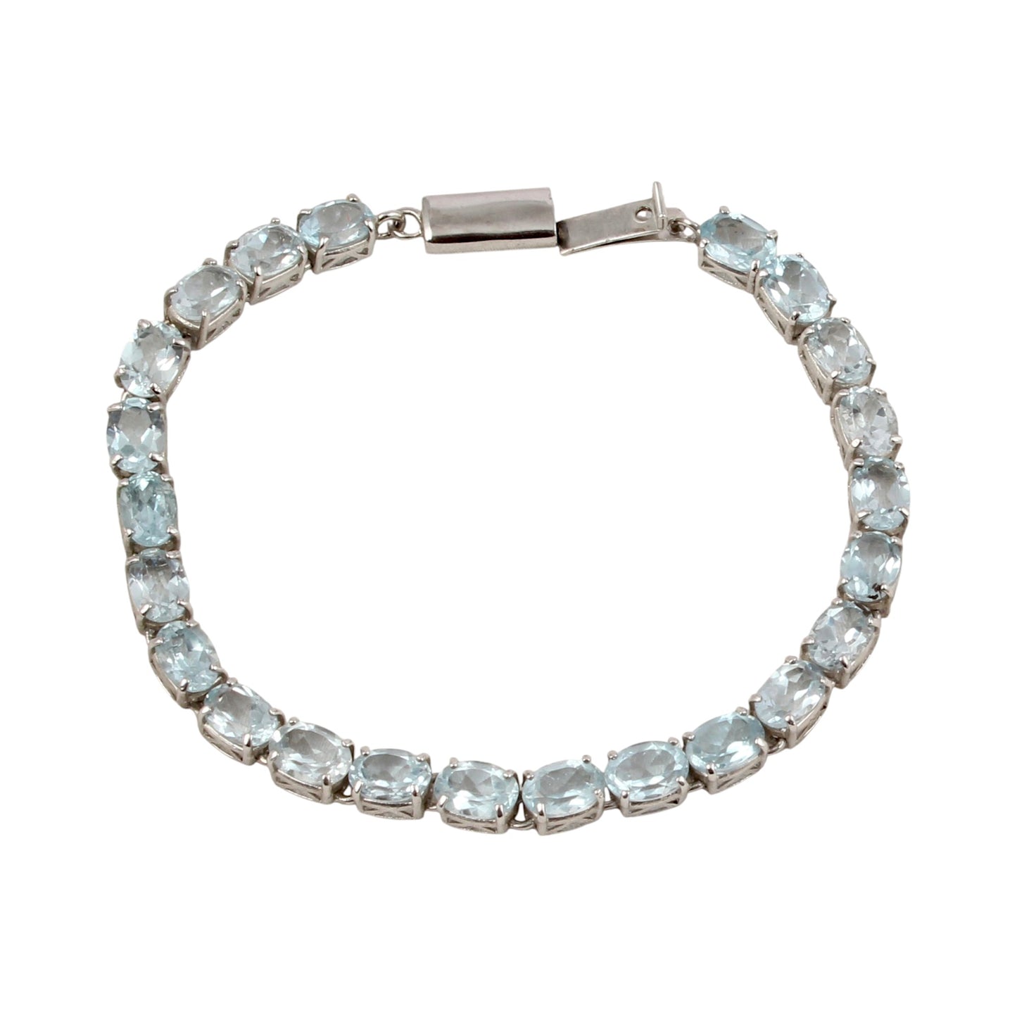 Natural Blue Topaz Bracelet Handmade 925 Sterling Silver Prong Setting Faceted Oval Gemstone Tennis Bracelet