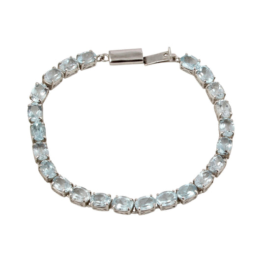 Natural Blue Topaz Bracelet Handmade 925 Sterling Silver Prong Setting Faceted Oval Gemstone Tennis Bracelet