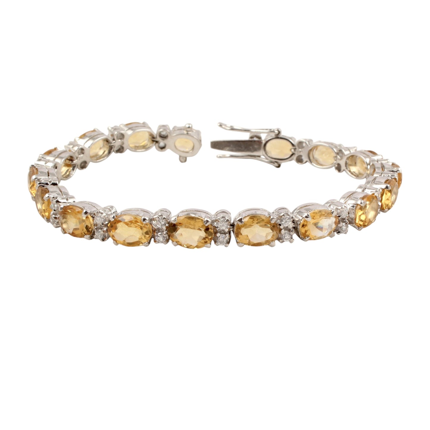 Natural Citrine Bracelet with CZ Studded Handmade Prong Setting 925 Sterling Silver Yellow Citrine Link Bracelet November Birthstone Jewelry