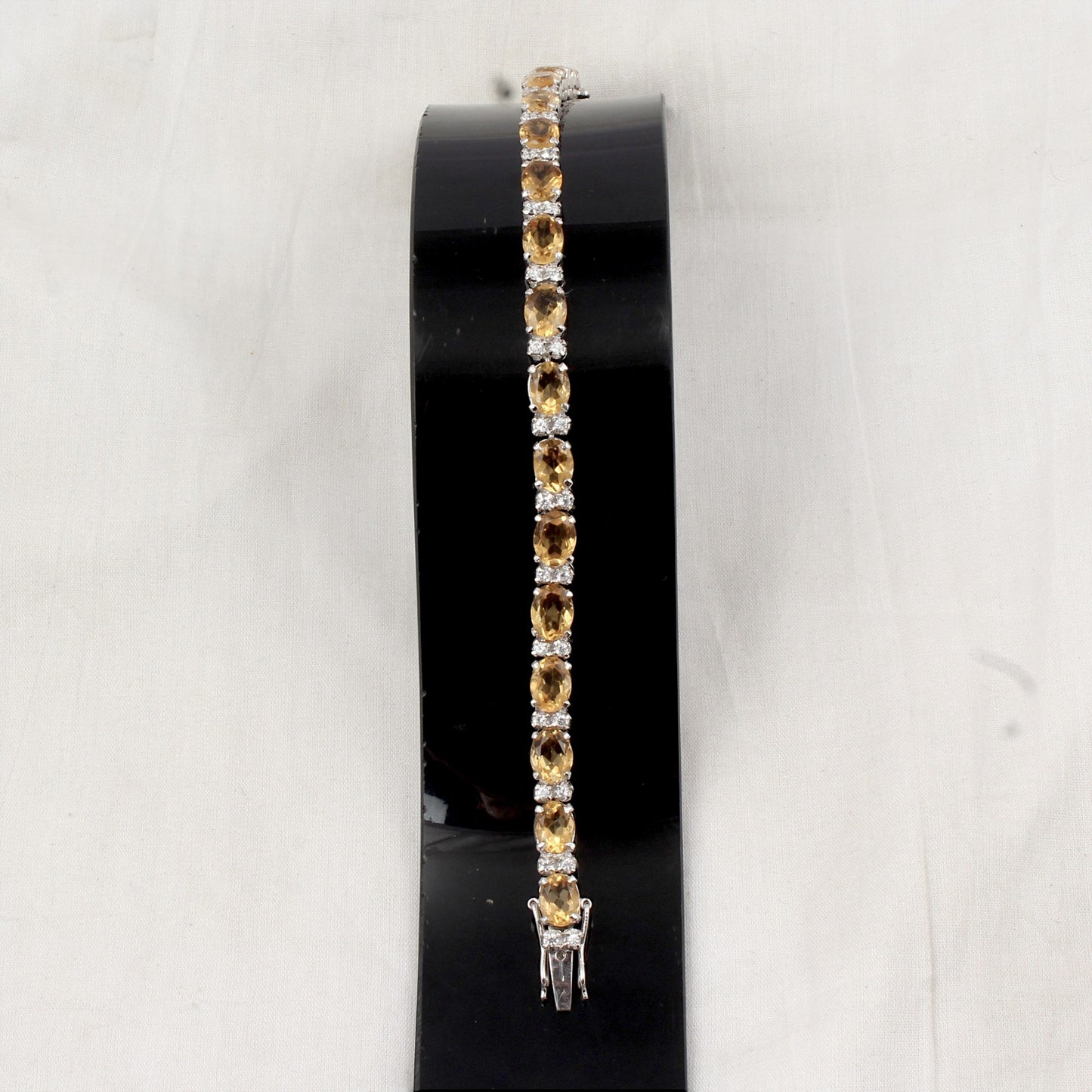 Natural Citrine Bracelet with CZ Studded Handmade Prong Setting 925 Sterling Silver Yellow Citrine Link Bracelet November Birthstone Jewelry