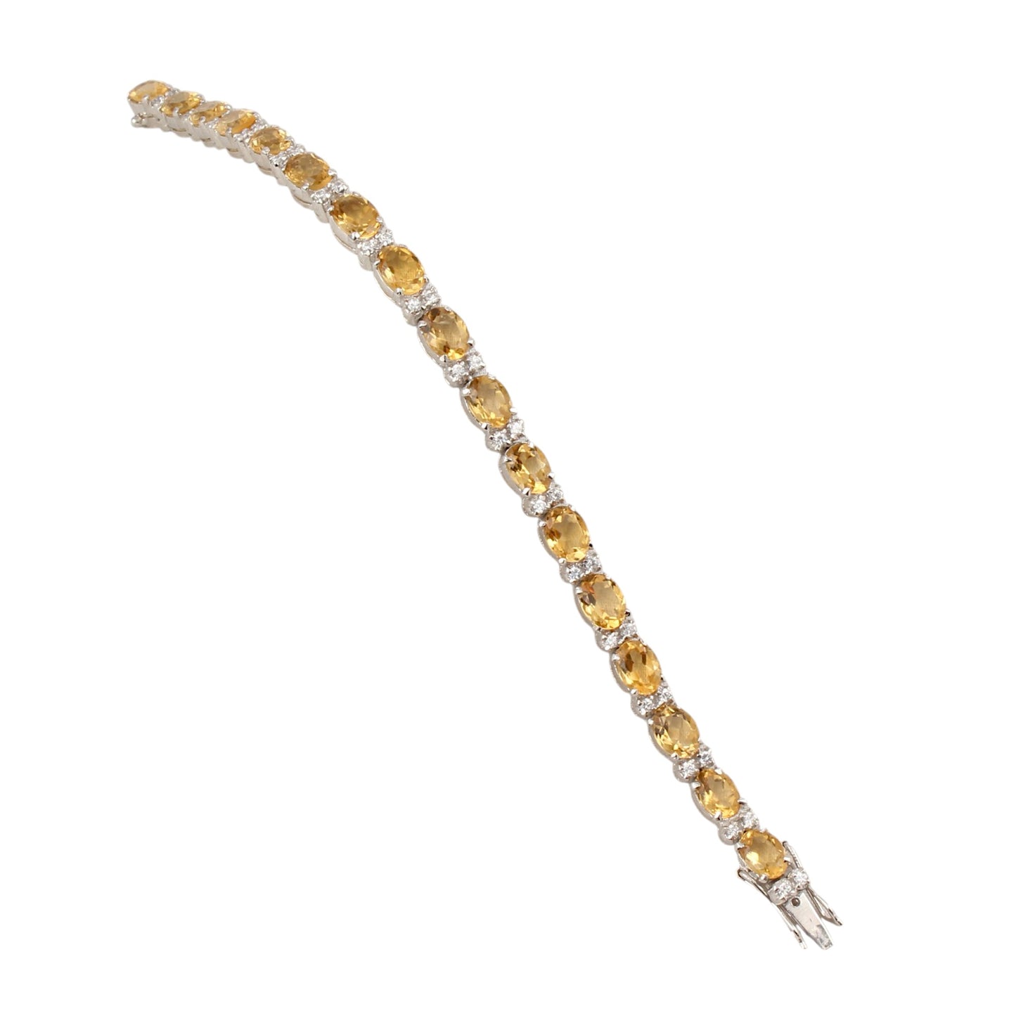 Natural Citrine Bracelet with CZ Studded Handmade Prong Setting 925 Sterling Silver Yellow Citrine Link Bracelet November Birthstone Jewelry