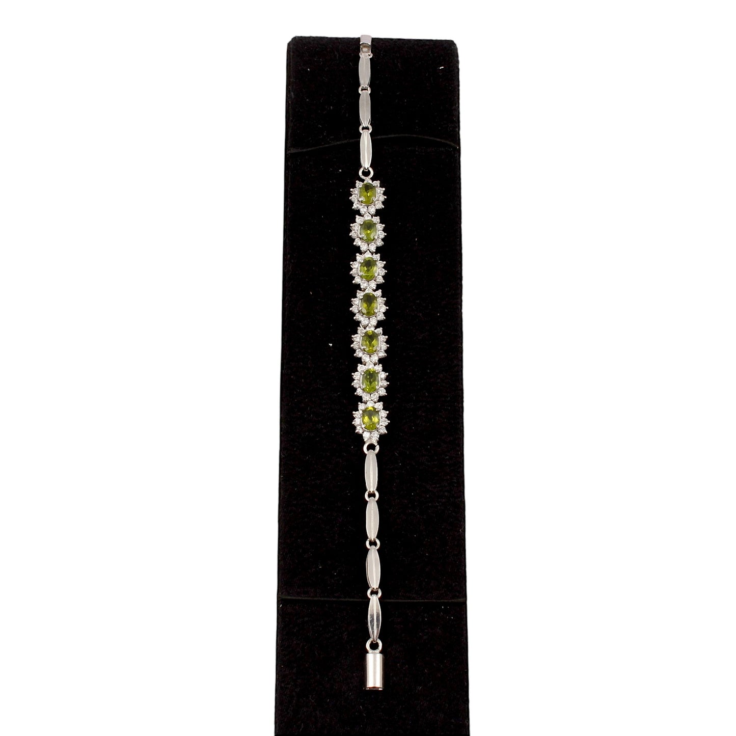 Natural Peridot Bracelet with CZ Studded Handmade 925 Sterling Silver Prong Setting Faceted August Birthstone Jewelry