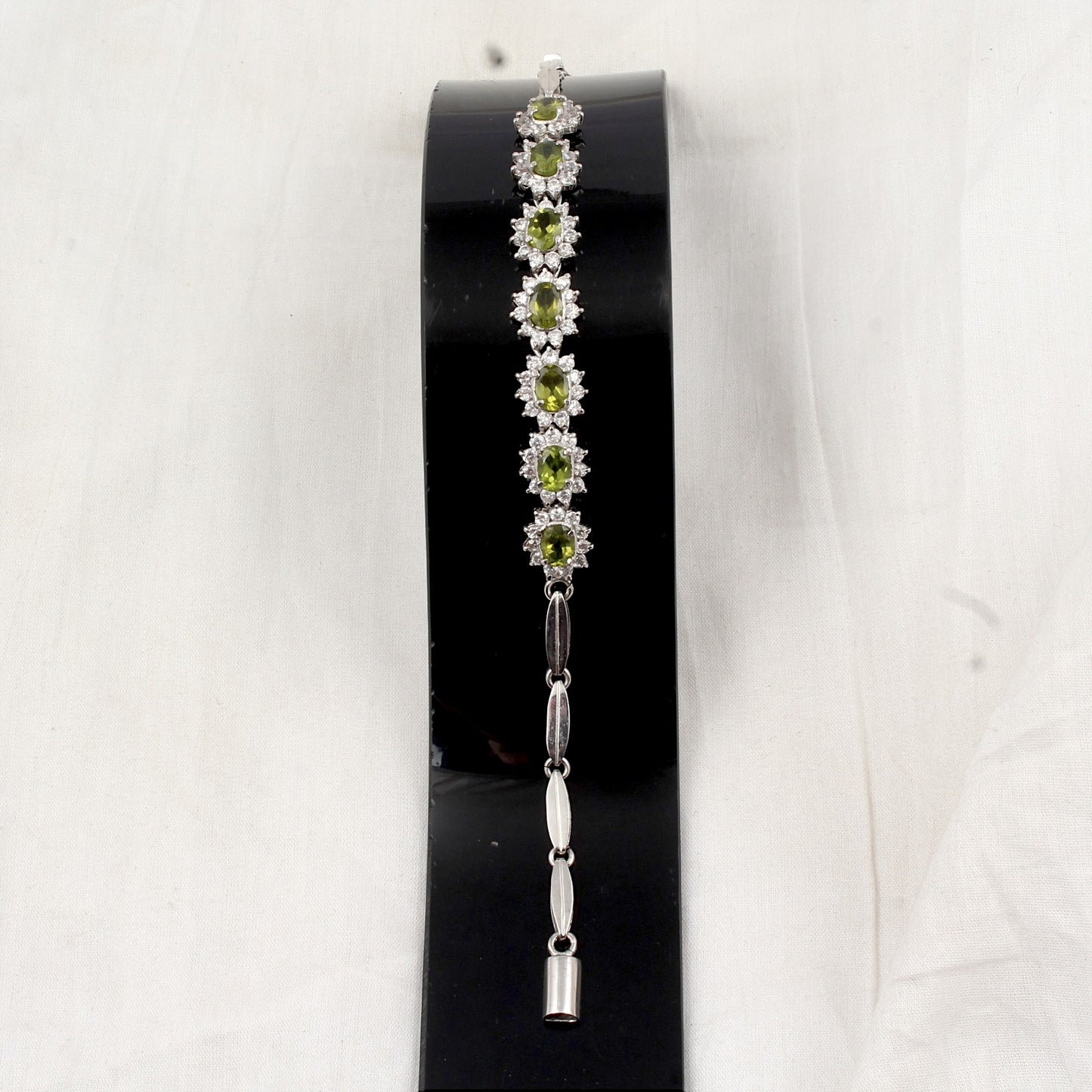 Natural Peridot Bracelet with CZ Studded Handmade 925 Sterling Silver Prong Setting Faceted August Birthstone Jewelry