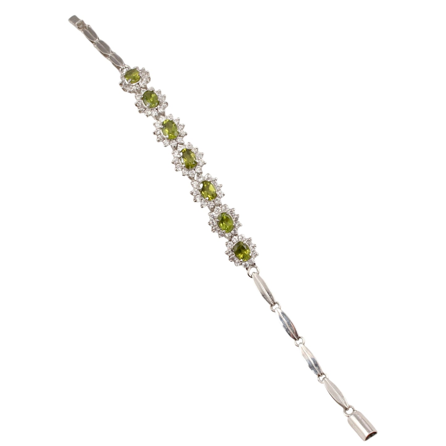 Natural Peridot Bracelet with CZ Studded Handmade 925 Sterling Silver Prong Setting Faceted August Birthstone Jewelry