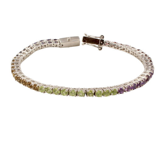 Multi Birthstone Bracelet Handmade Prong Set Bracelet 925 Sterling Silver Faceted Gemstone Tennis Bracelet