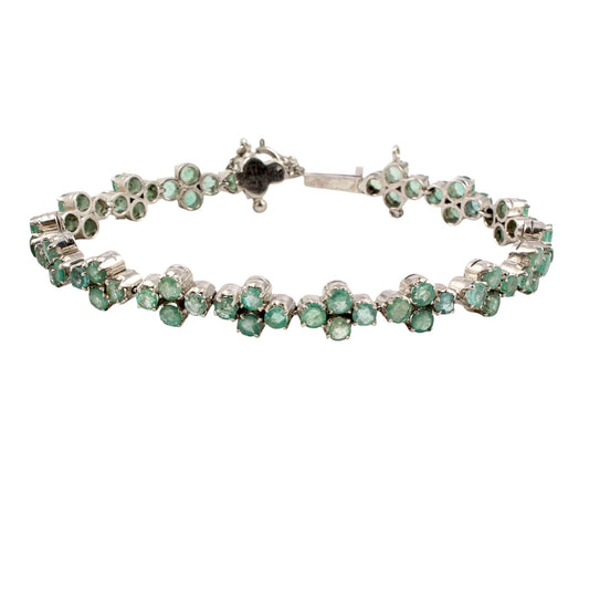 Natural Green Emerald Bracelet Handmade 925 Sterling Silver Prong Setting Faceted Gemstone Floral Bracelet Jewelry