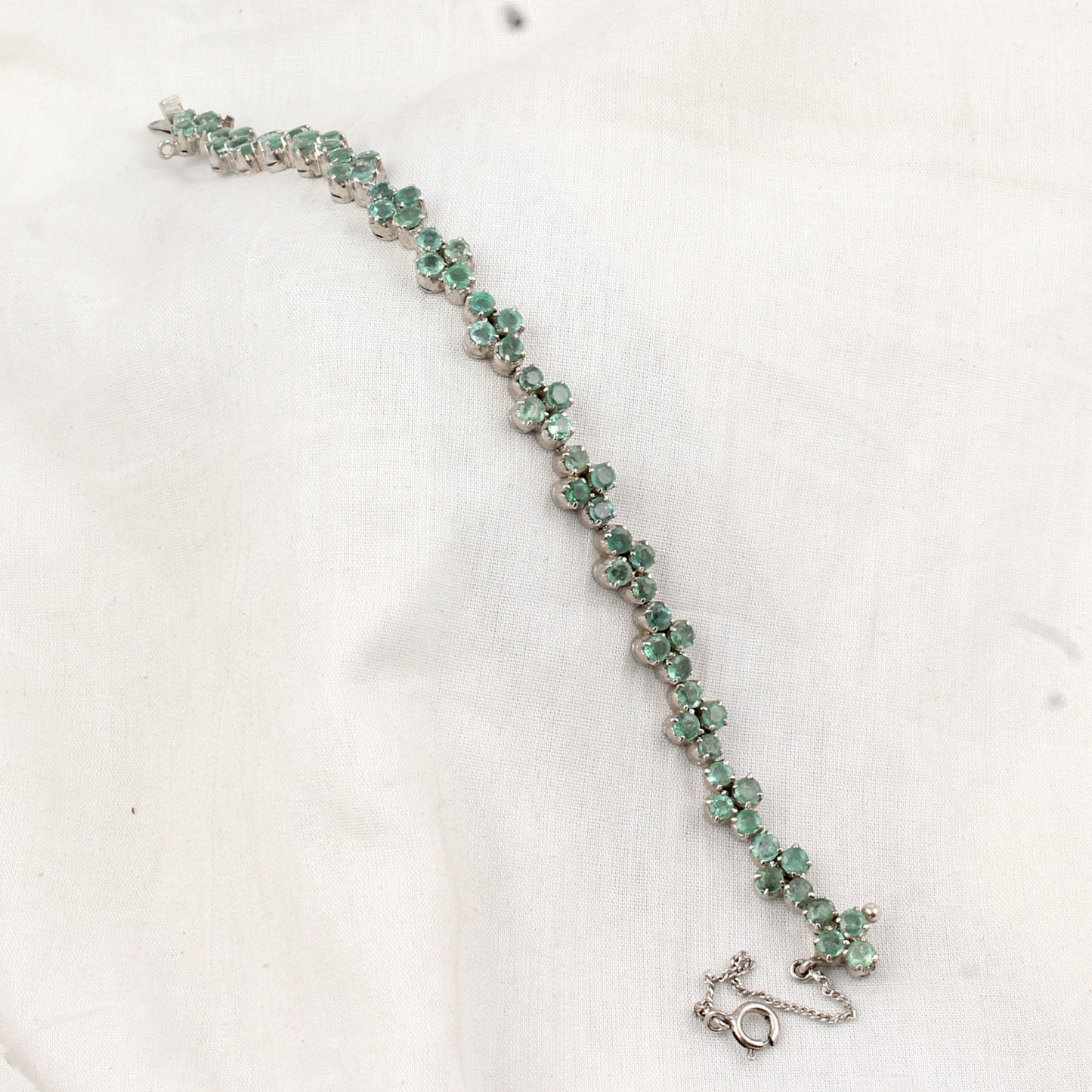 Natural Green Emerald Bracelet Handmade 925 Sterling Silver Prong Setting Faceted Gemstone Floral Bracelet Jewelry