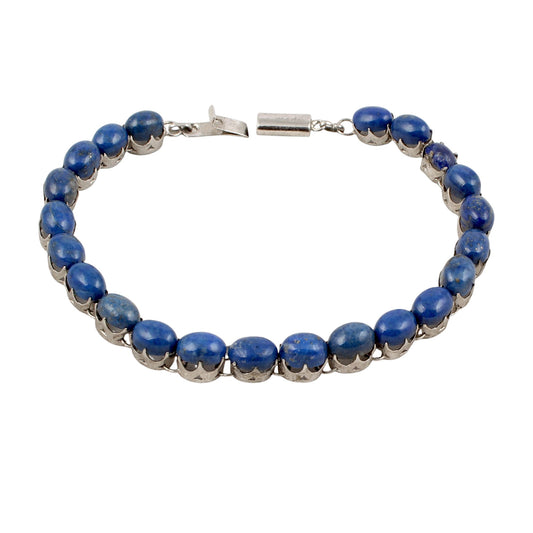 Blue Lapis Lazuli Bracelet Handmade Oval Gemstone 925 Sterling Silver Bracelet Birthday Anniversary Gift For her