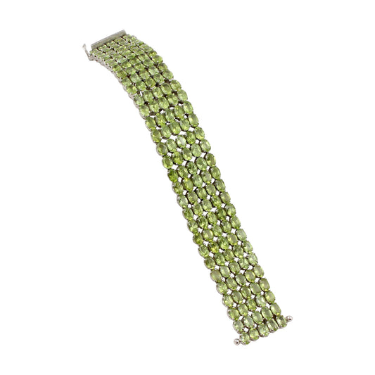 Natural Peridot Tennis Bracelet Wide 925 Sterling Silver Bracelet August Birthstone Jewelry