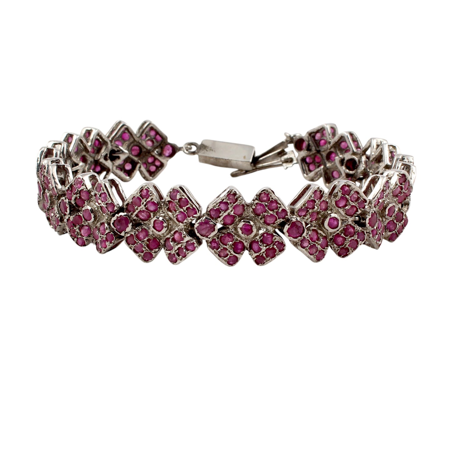 Natural Ruby Floral Bracelet Handmade Designer 925 Sterling Silver Wedding Bracelet Gift For Her