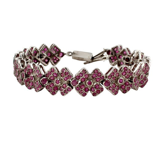 Natural Ruby Floral Bracelet Handmade Designer 925 Sterling Silver Wedding Bracelet Gift For Her