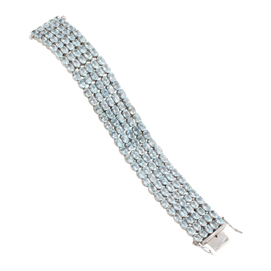 Elegant Natural Blue Topaz Bracelet 925 Sterling Silver Bracelet Faceted Gemstone Prong Setting Bracelet