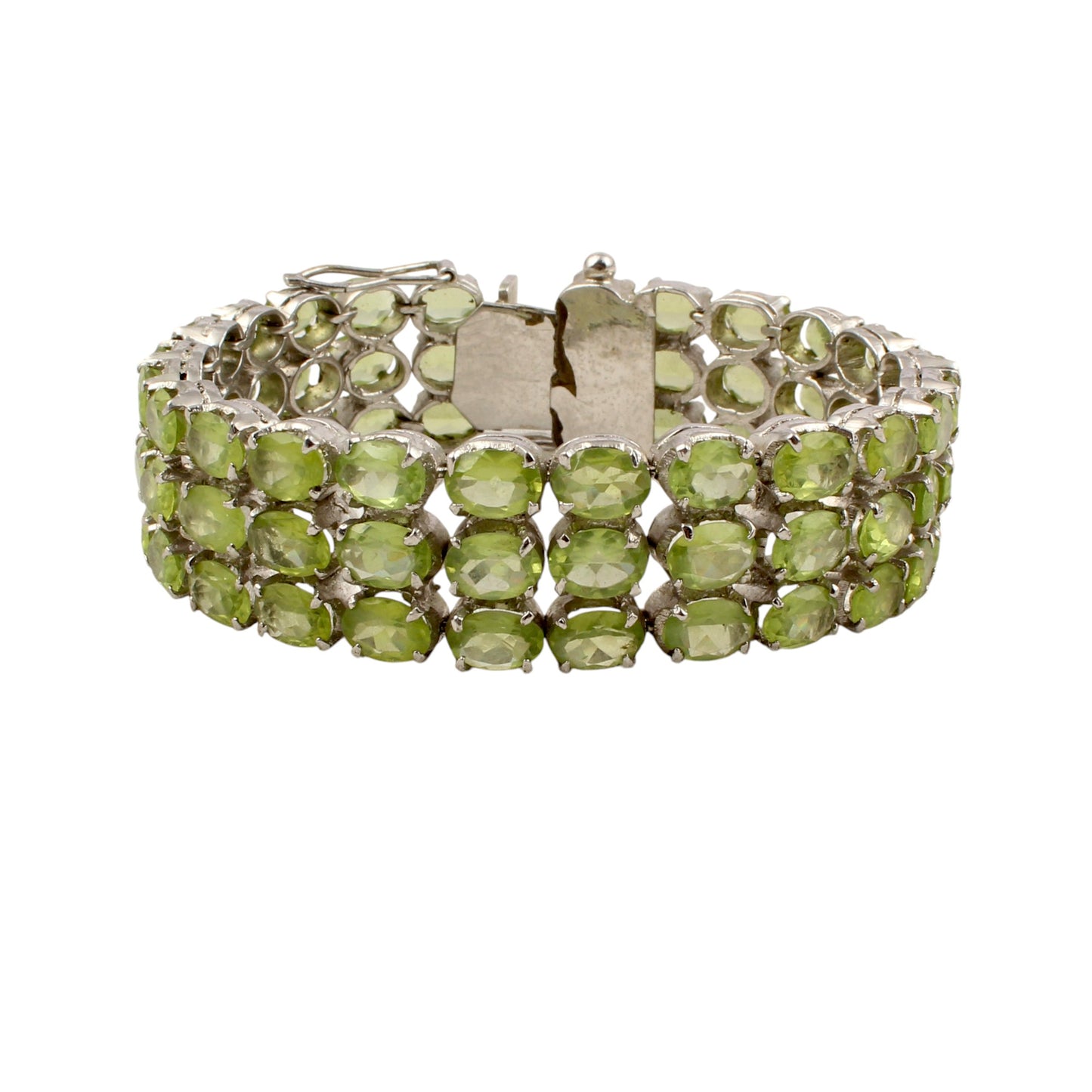 Elegant Natural Peridot Bracelet Prong Set Triple-Row 925 Sterling Silver Bracelet August Birthstone Jewelry