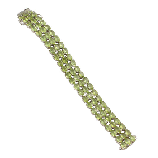 Elegant Natural Peridot Bracelet Prong Set Triple-Row 925 Sterling Silver Bracelet August Birthstone Jewelry
