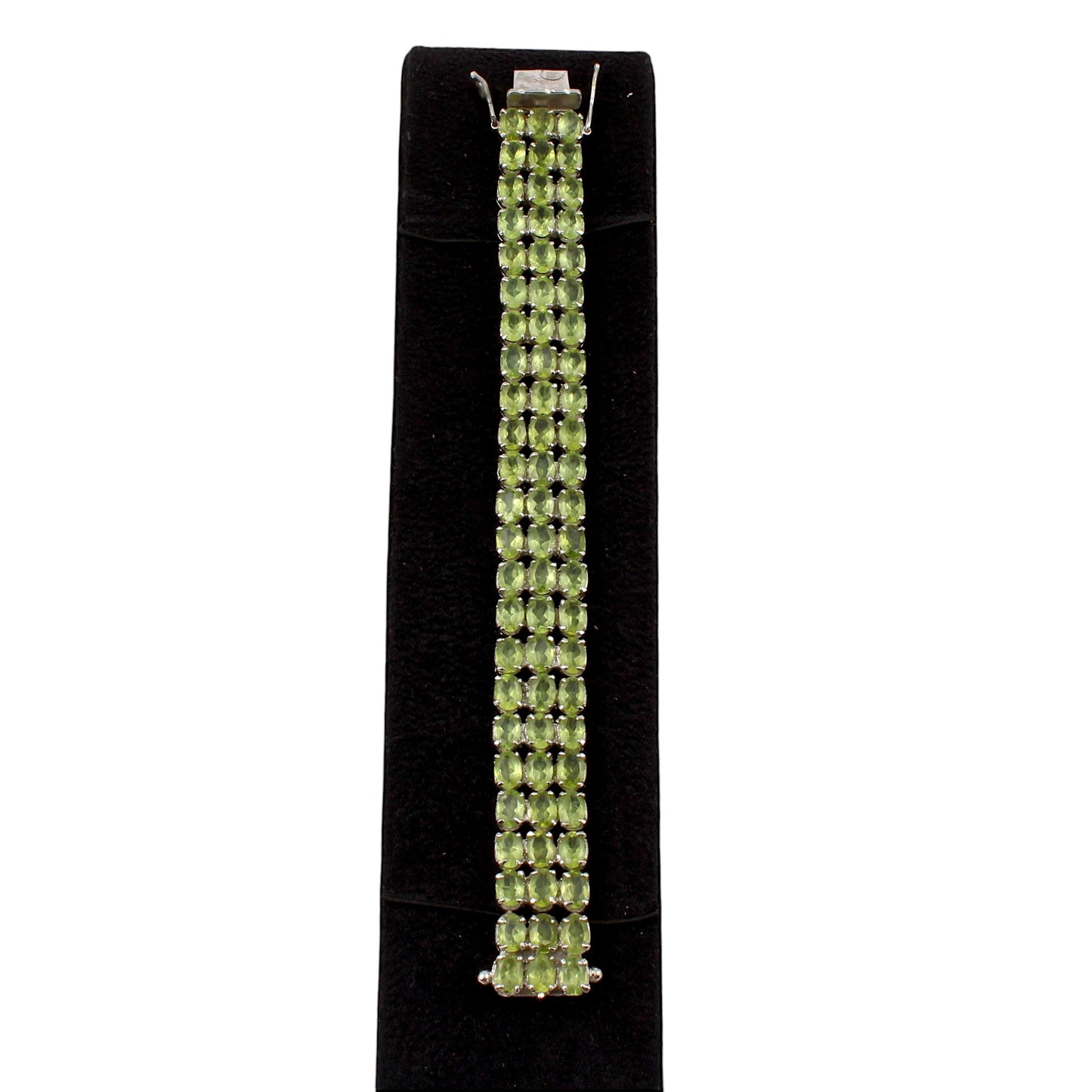 Elegant Natural Peridot Bracelet Prong Set Triple-Row 925 Sterling Silver Bracelet August Birthstone Jewelry