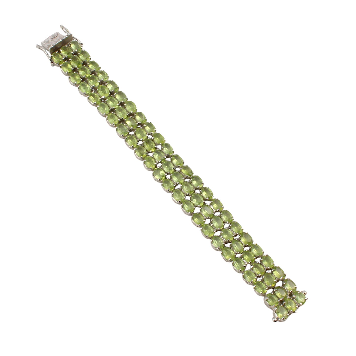 Elegant Natural Peridot Bracelet Prong Set Triple-Row 925 Sterling Silver Bracelet August Birthstone Jewelry