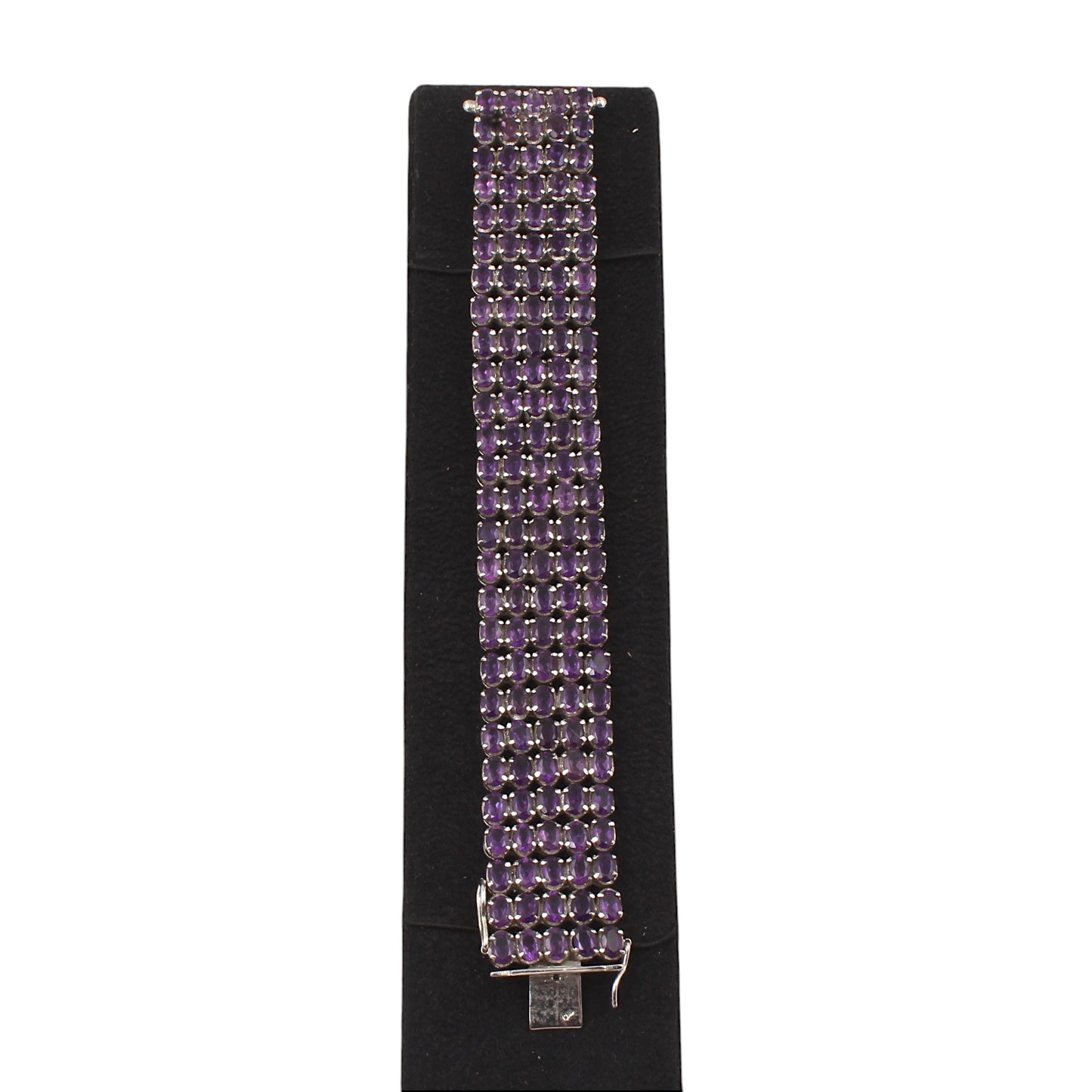 Natural Purple Amethyst Wide Bracelet Prong Setting 925 Sterling Silver Bracelet Elegant February Birthstone Bracelet