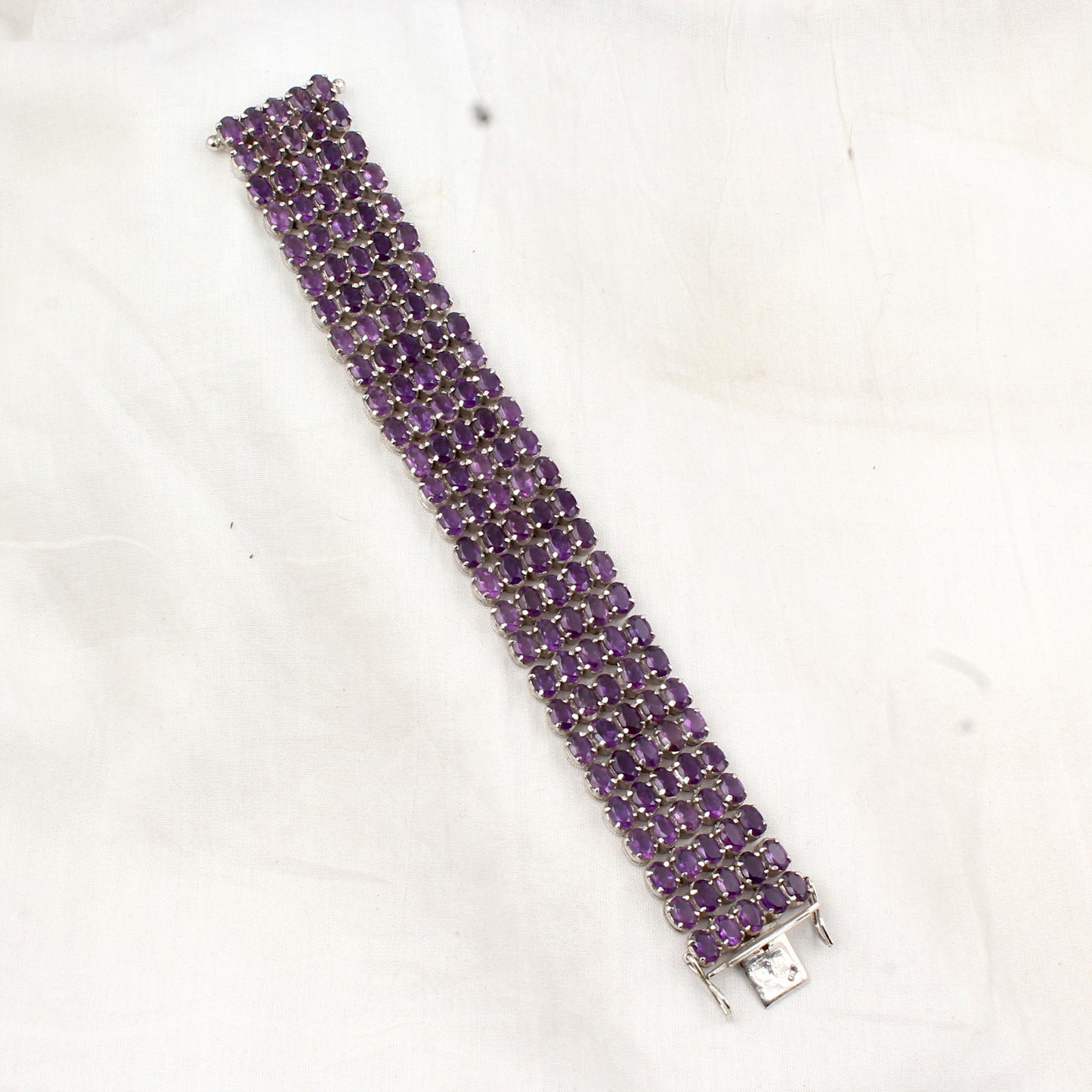 Natural Purple Amethyst Wide Bracelet Prong Setting 925 Sterling Silver Bracelet Elegant February Birthstone Bracelet