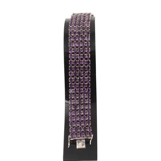 Natural Purple Amethyst Wide Bracelet Prong Setting 925 Sterling Silver Bracelet Elegant February Birthstone Bracelet