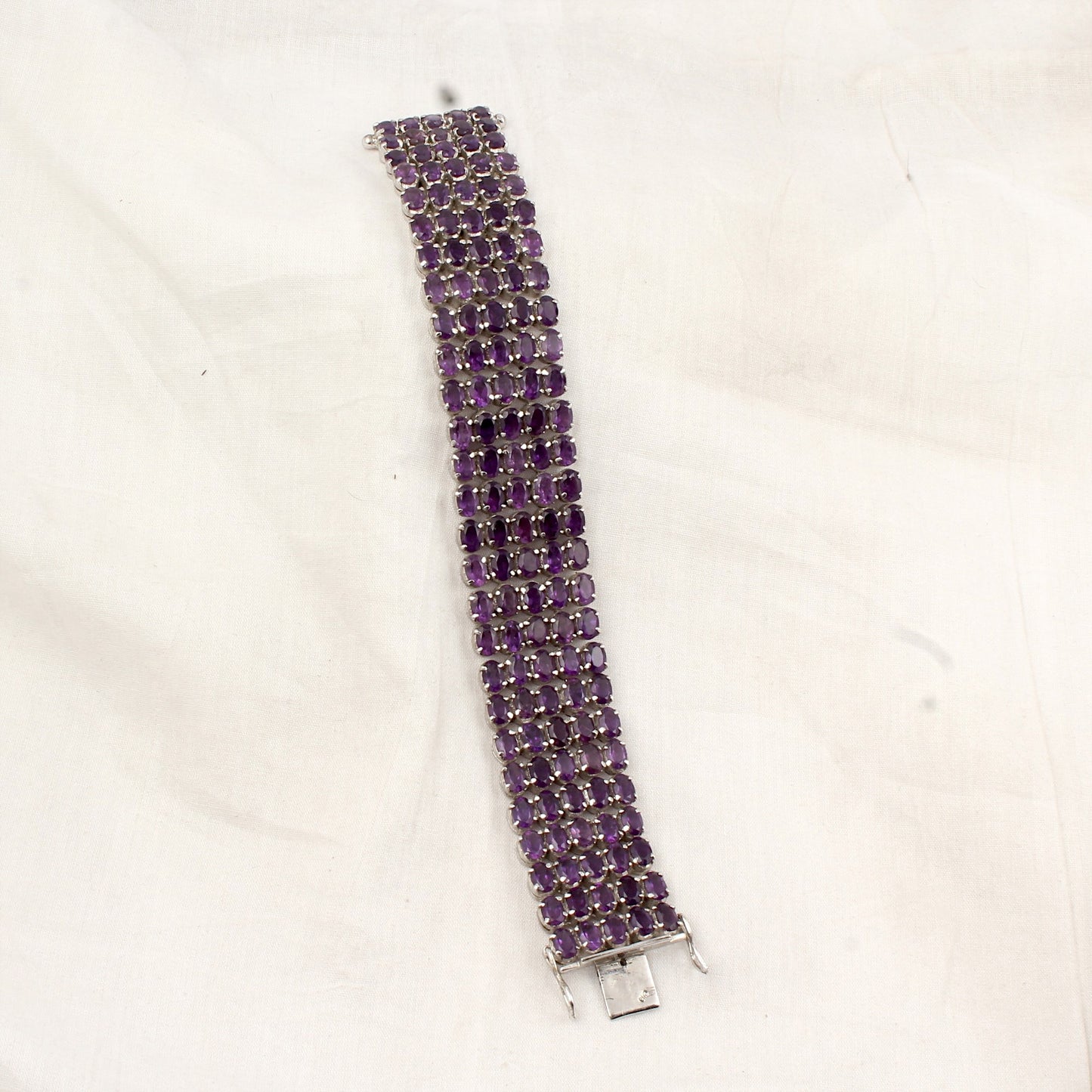Natural Purple Amethyst Wide Bracelet Prong Setting 925 Sterling Silver Bracelet Elegant February Birthstone Bracelet