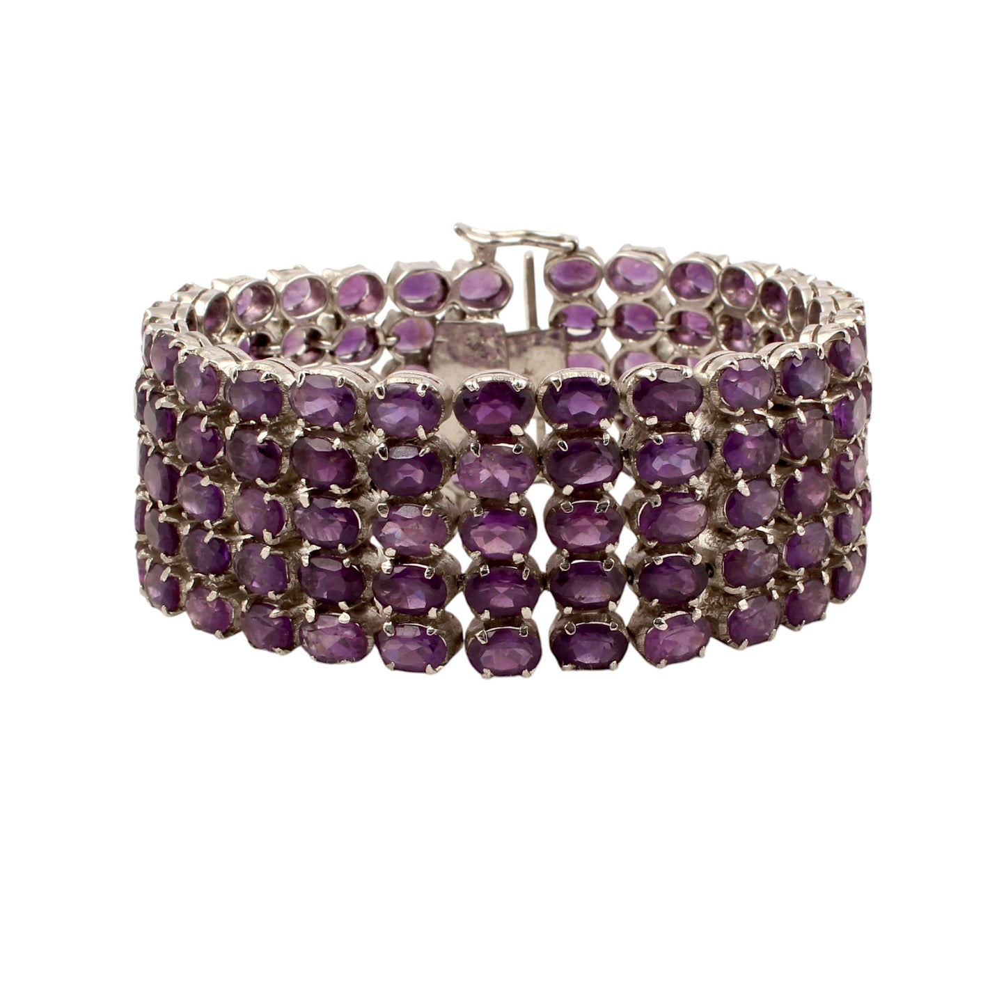 Natural Purple Amethyst Wide Bracelet Prong Setting 925 Sterling Silver Bracelet Elegant February Birthstone Bracelet