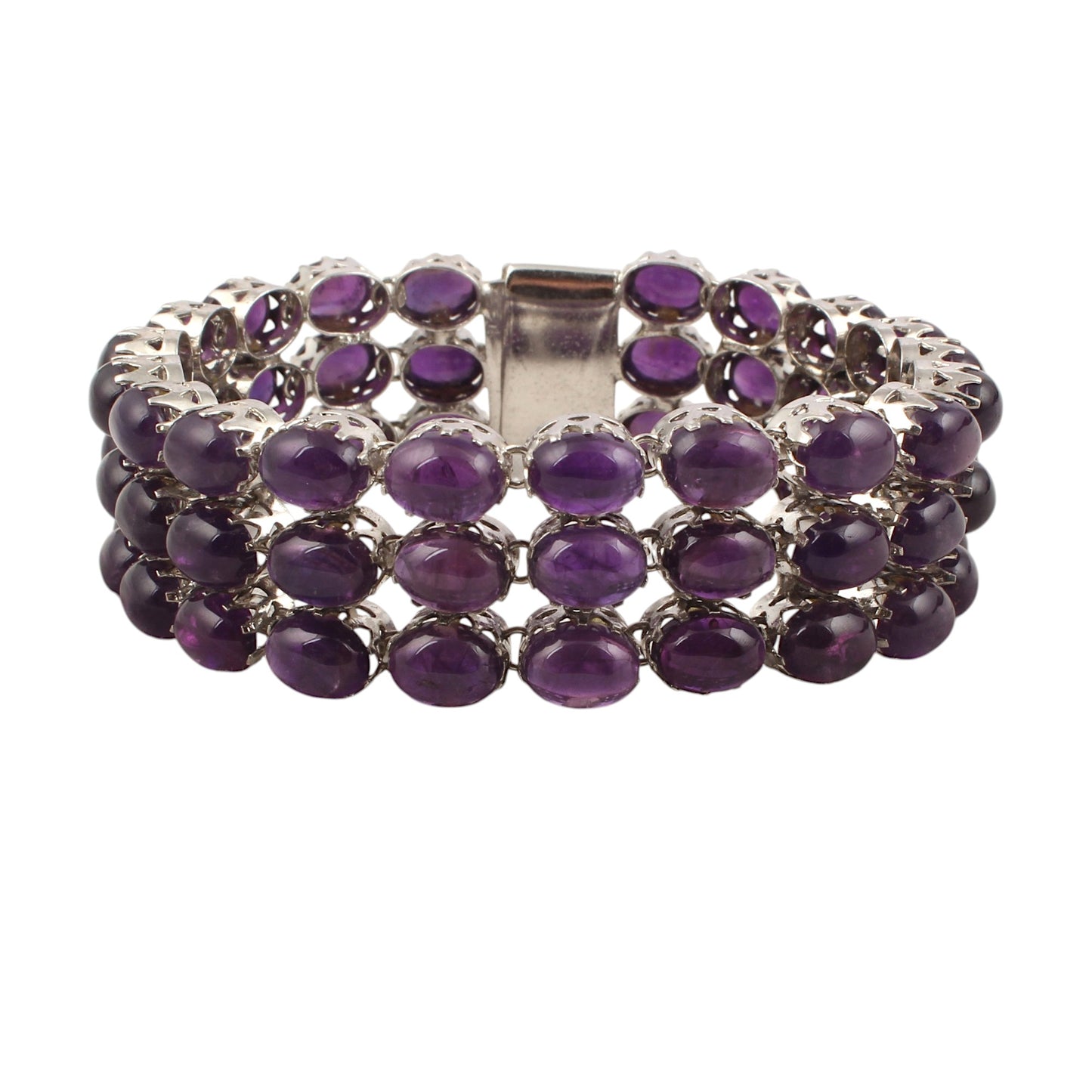 Natural Amethyst Cab Bracelet Prong Setting 925 Sterling Silver Bracelet Elegant February Birthstone Bracelet Jewelry