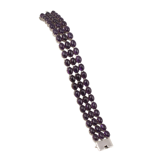 Natural Amethyst Cab Bracelet Prong Setting 925 Sterling Silver Bracelet Elegant February Birthstone Bracelet Jewelry