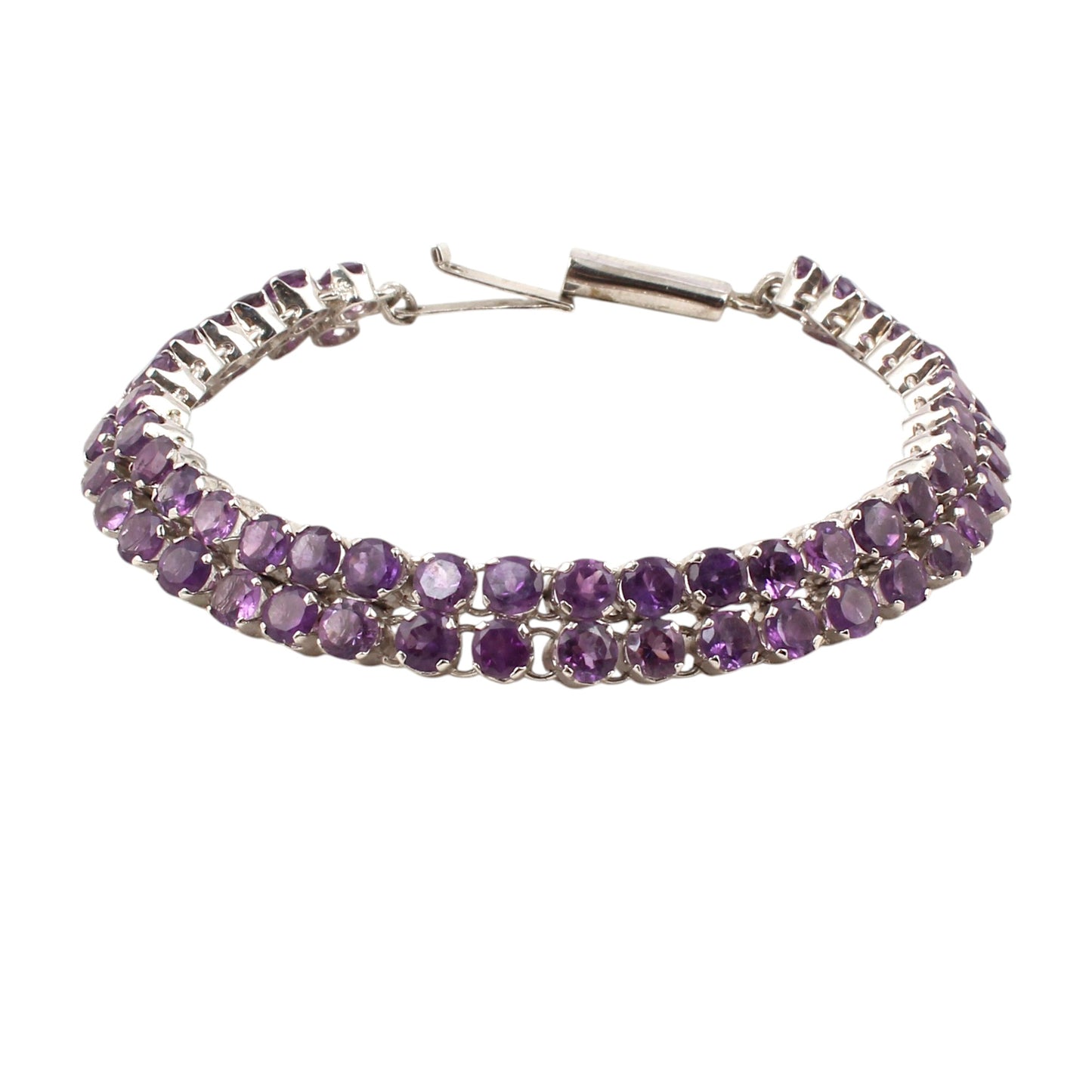 Natural Round Amethyst Tennis Bracelet 925 Sterling Silver Bracelet Elegant February Birthstone Bracelet