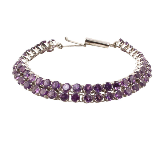Natural Round Amethyst Tennis Bracelet 925 Sterling Silver Bracelet Elegant February Birthstone Bracelet