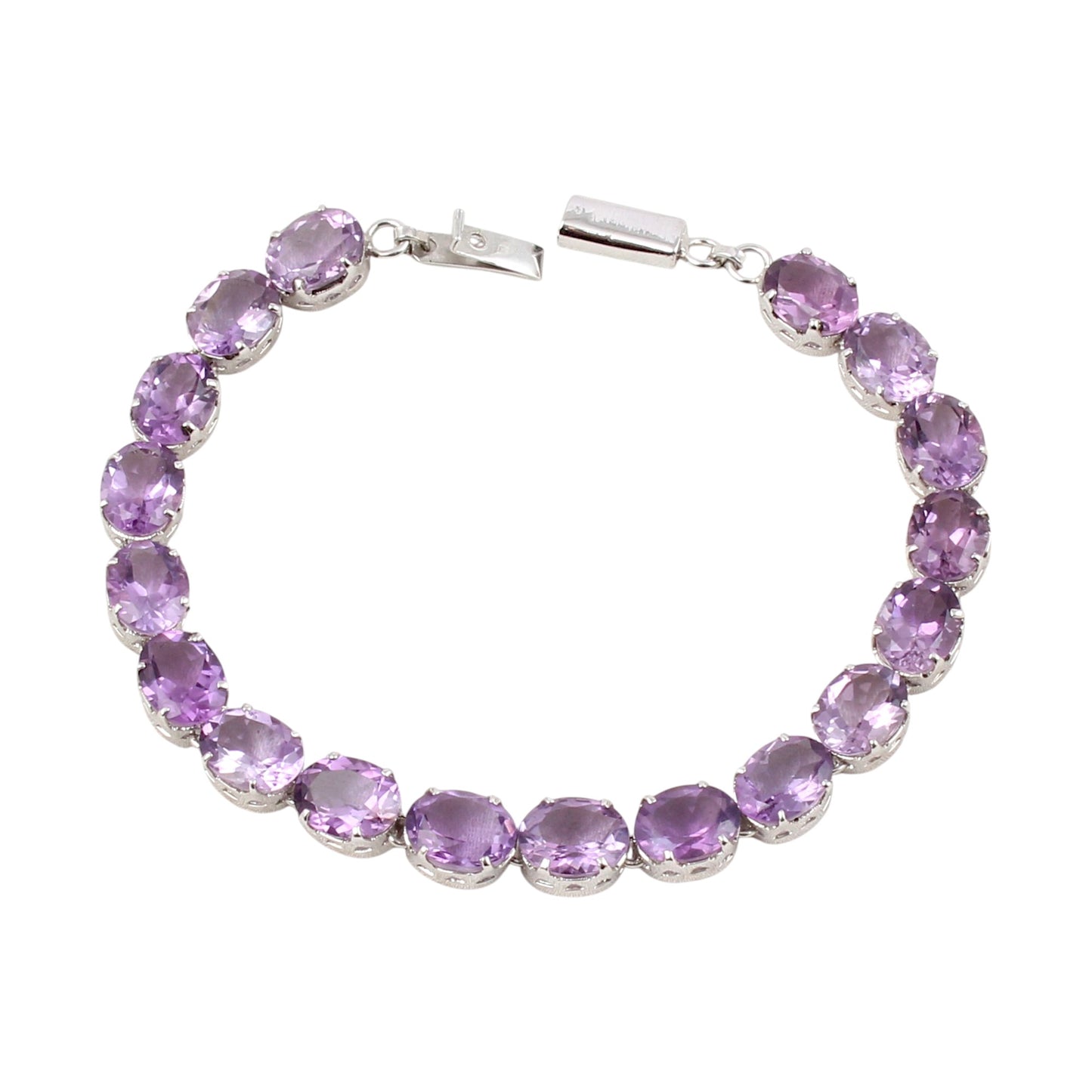 Faceted Amethyst Bracelet Prong Setting 925 Sterling Silver Amethyst Link Bracelet February Birthstone Jewelry