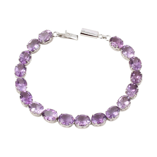 Faceted Amethyst Bracelet Prong Setting 925 Sterling Silver Amethyst Link Bracelet February Birthstone Jewelry