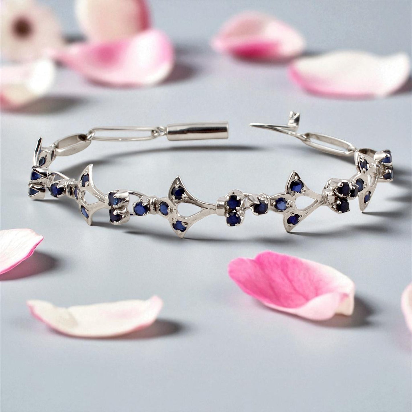 Natural Blue Sapphire Bracelet Handmade Designer 925 Sterling Silver Unique Artisan Bracelet