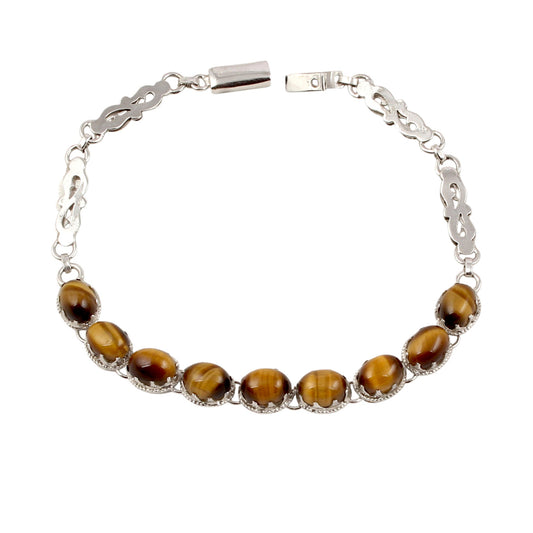 Tiger's Eye Bracelet Handmade Oval Gemstone Prong Setting 925 Sterling Silver Bracelet Birthday Anniversary Gift For her