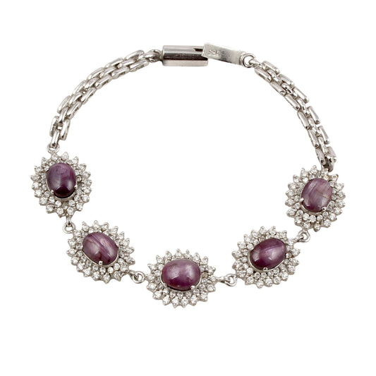 Star Ruby Bracelet with CZ Studded Handmade 925 Sterling Silver Designer Ruby Bracelet Birthday Gift For Her