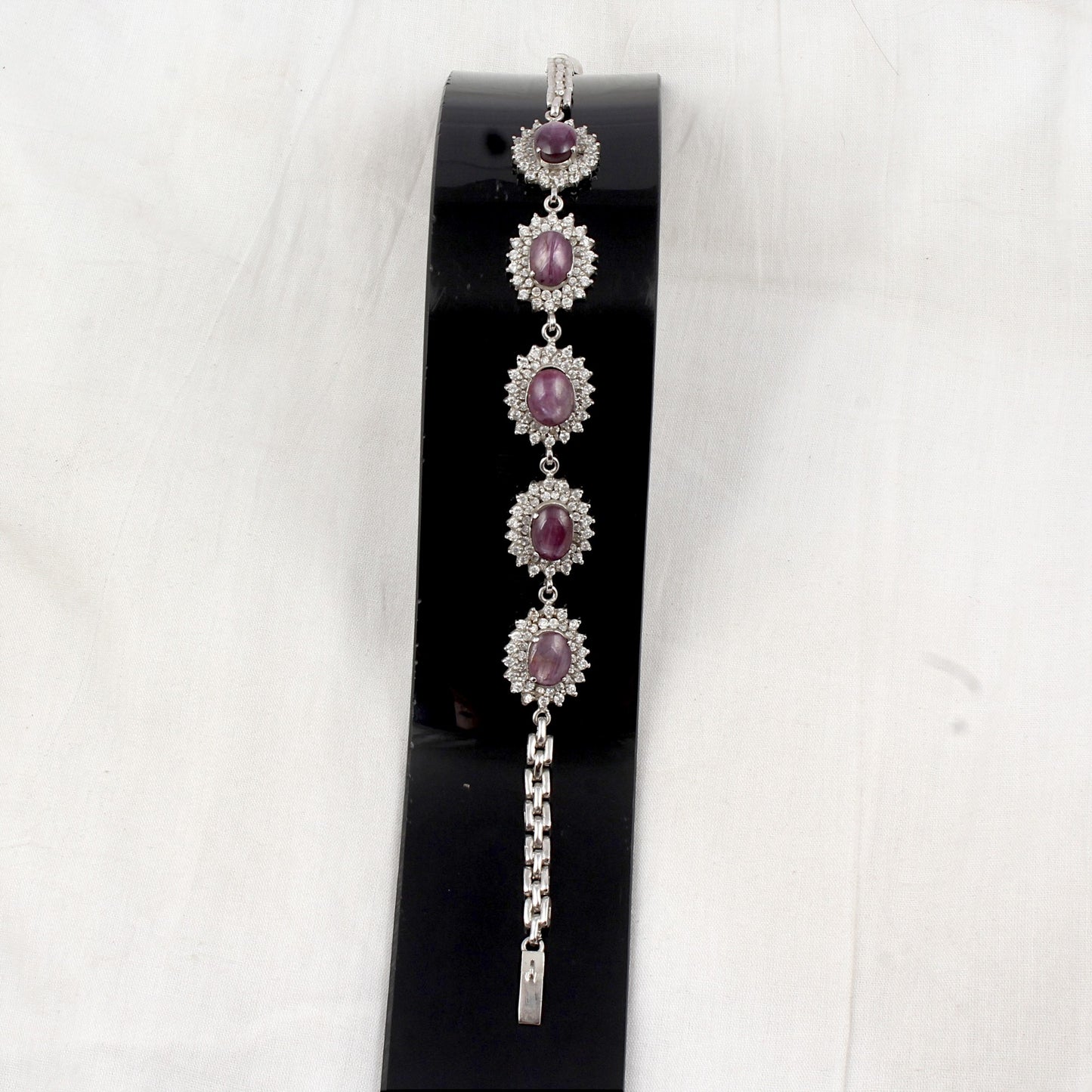 Star Ruby Bracelet with CZ Studded Handmade 925 Sterling Silver Designer Ruby Bracelet Birthday Gift For Her